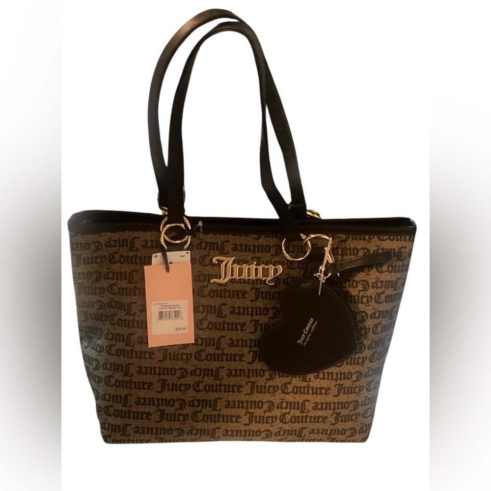 JUICY COUTURE VDay Edit Medium Tote Heart Coin Purse Taupe/Dark Brown FREE SHIP